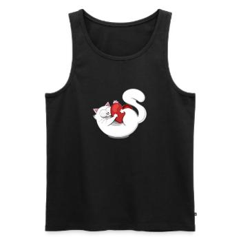 Cute Cat White Heart Funny Mood Love - Men's Premium Organic Tank Top - black - Front - Michal (187cm)