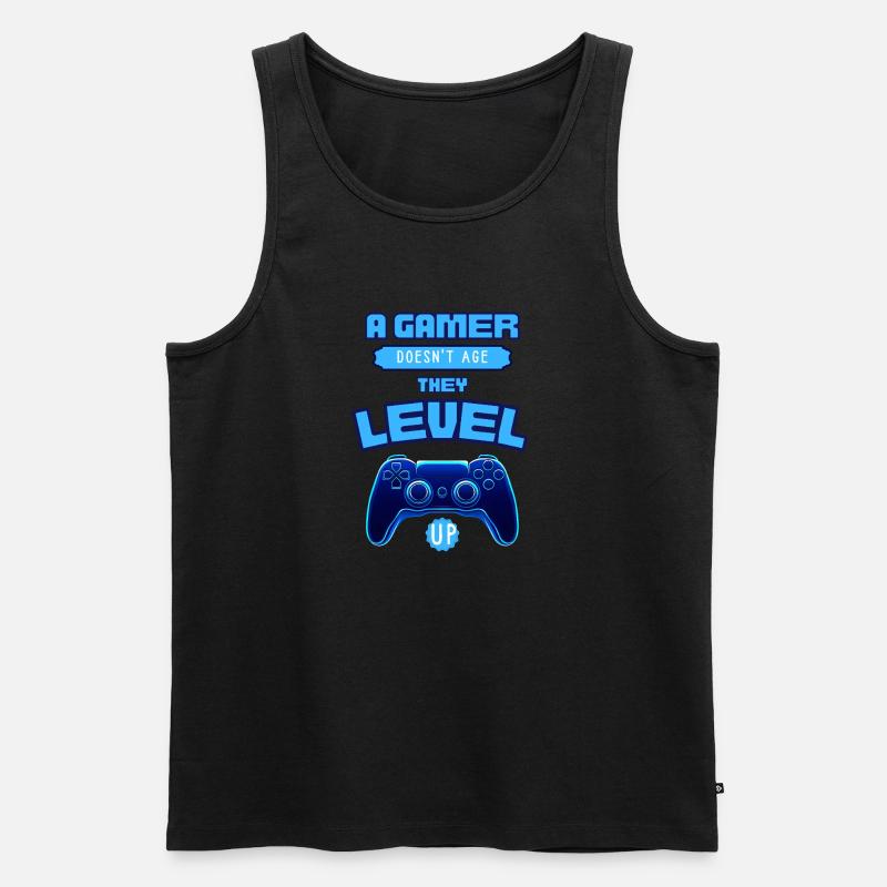 Gamer Level Up Neon-Controller - Männer Premium Bio Tank Top - Schwarz