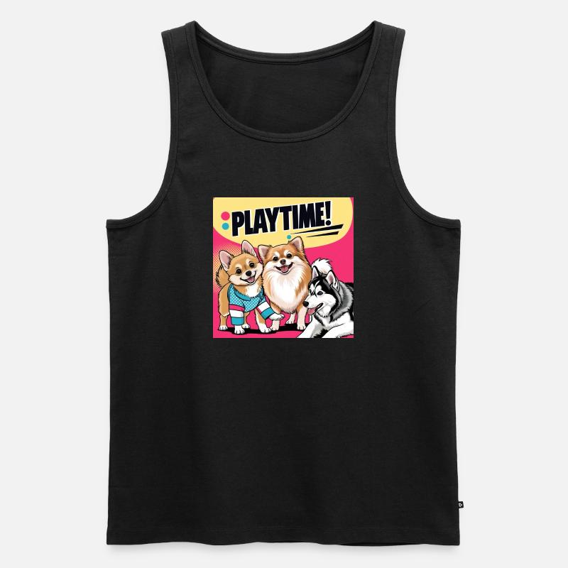 Comic Dogs - Playtime - Männer Premium Bio Tank Top - Schwarz