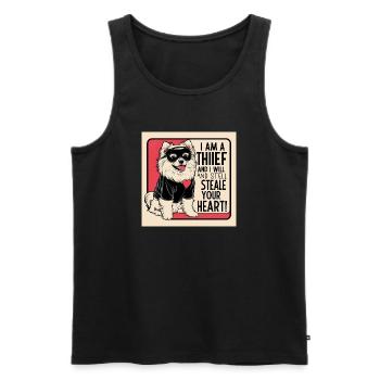 Pomeranian Dog "I am a thief" - Men's Premium Organic Tank Top - black - Front - AI Model Male 178 light (178cm)