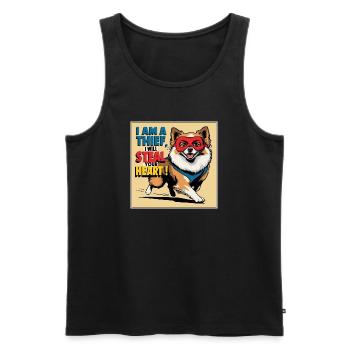 Pomeranian Dog "I am a thief" - Men's Premium Organic Tank Top - black - Front - AI Model Male 178 light (178cm)