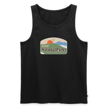 Parcs nationaux – Nature Aventure Rétro Badge - Débardeur bio Premium Homme - noir - Devant - Michal (187cm)