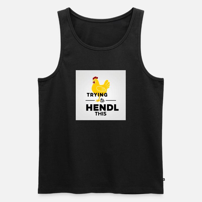 Huhn "Trying to hendl this" - Männer Premium Bio Tank Top - Schwarz