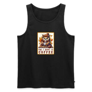 Eulen Kaffee Desgin - Männer Premium Bio Tank Top - Schwarz - Vorne - AI Model Male 178 light (178cm)