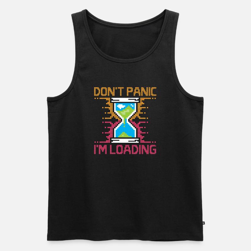 Don't Panic – Pixel Loading Sanduhr - Männer Premium Bio Tank Top - Schwarz