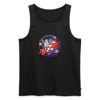 L’astronaute et la fusée rouge dans l’espace - Débardeur bio Premium Homme - noir - Devant - AI Model Male 178 light (178cm)