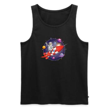Der Astronaut und die rote Rakete im All - Männer Premium Bio Tank Top - Schwarz - Vorne - AI Model Male 178 light (178cm)