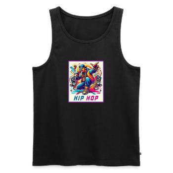 Hip-Hop Vibes – Rappeur avec micro - Débardeur bio Premium Homme - noir - Devant - AI Model Male 178 light (178cm)