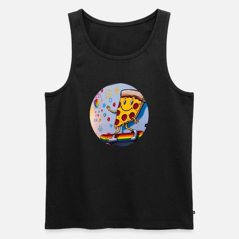 Pizza Slice Skateboard Graffiti - Männer Premium Bio Tank Top - Schwarz