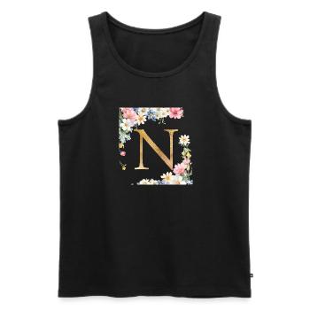 N Monogramm, Floral, personalisierbar - Männer Premium Bio Tank Top - Schwarz - Vorne - Michal (187cm)