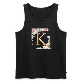 K Monogramm, Floral, personalisierbar - Männer Premium Bio Tank Top - Schwarz - Vorne - Michal (187cm)