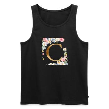 C Monogramm, Floral, personalisierbar - Männer Premium Bio Tank Top - Schwarz - Vorne - Michal (187cm)