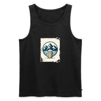 Mountain lake with mountain hut and coffee - Men's Premium Organic Tank Top - black - Front - Michal (187cm)