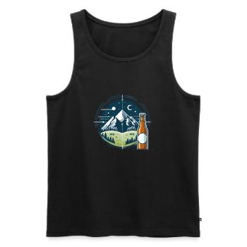 Paysage de montagne nocturne avec bouteille de bière - Débardeur bio Premium Homme - noir - Devant - Michal (187cm)