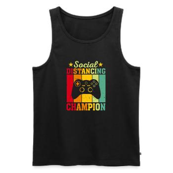Social Distancing Champion – Retro Gaming - Männer Premium Bio Tank Top - Schwarz - Vorne - AI Model Male 178 light (178cm)