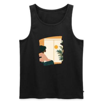 Détente Méditation Prendre soin de soi - Débardeur bio Premium Homme - noir - Devant - Michal (187cm)