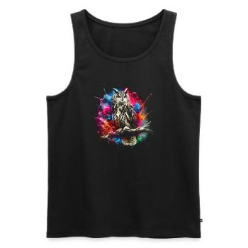 Colorful owl with cool color splashes - Men's Premium Organic Tank Top - black - Front - AI Model Male 178 light (178cm)