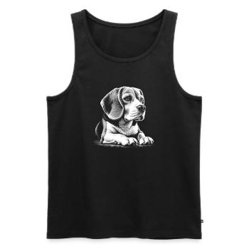 Photorealistic portrait of Beagle in lying pose - Men's Premium Organic Tank Top - black - Front - AI Model Male 178 light (178cm)
