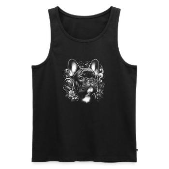 Niedliche Französische Bulldogge mit Blumen - Männer Premium Bio Tank Top - Schwarz - Vorne - AI Model Male 178 light (178cm)