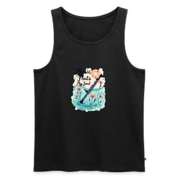 Clarinette aux fleurs - La musique fait flotter mon âme - Débardeur bio Premium Homme - noir - Devant - AI Model Male 178 light (178cm)