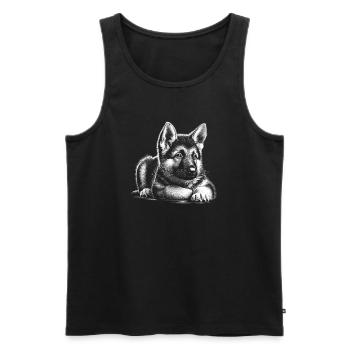 Chiot berger allemand super mignon en position couchée - Débardeur bio Premium Homme - noir - Devant - Michal (187cm)