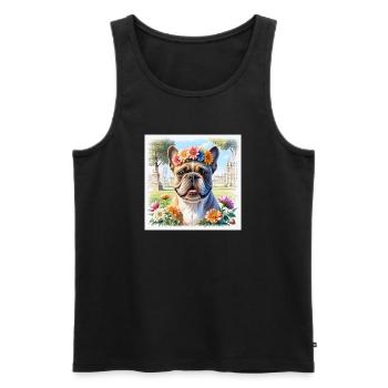 Spring French Bulldog with Floral Wreath - Men's Premium Organic Tank Top - black - Front - Michal (187cm)