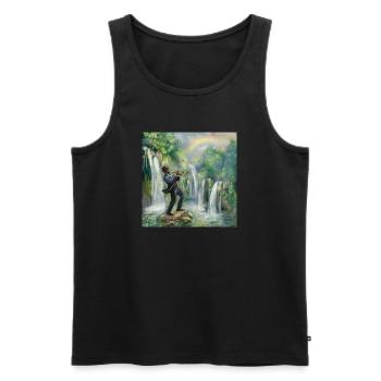Trompettiste de jazz devant les cascades dans la jungle - Débardeur bio Premium Homme - noir - Devant - AI Model Male 178 light (178cm)