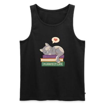 Katze und Bücher - Purrfect life - Männer Premium Bio Tank Top - Schwarz - Vorne - Michal (187cm)