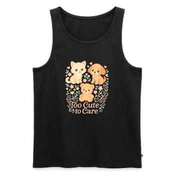 Too Cute to Care – Katze, Hund & Bär - Männer Premium Bio Tank Top - Schwarz - Vorne - Michal (187cm)