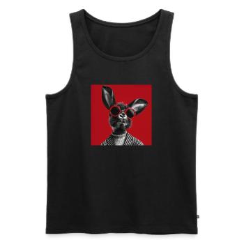 Hase mit Sonnenbrille vor rotem Hintergrund - Männer Premium Bio Tank Top - Schwarz - Vorne - Michal (187cm)