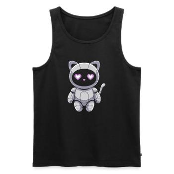 Cuddly cat robot with heart eyes - Men's Premium Organic Tank Top - black - Front - AI Model Male 178 light (178cm)