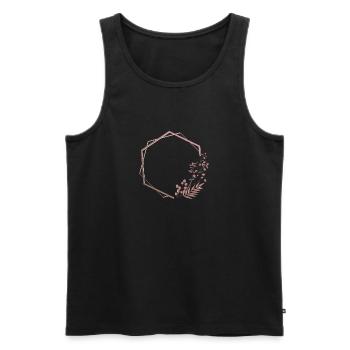 Pink hexagon in double frame with plant & flower - Men's Premium Organic Tank Top - black - Front - AI Model Male 178 light (178cm)