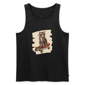 Chat de planche à roulettes - Débardeur bio Premium Homme - noir - Devant - AI Model Male 178 light (178cm)