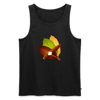 Cigar with Tobacco Leaves - Stylish Vintage Motif - Men's Premium Organic Tank Top - black - Front - AI Model Male 178 light (178cm)