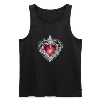 Broche traditionnelle avec motif bijou rouge - Débardeur bio Premium Homme - noir - Devant - AI Model Male 178 light (178cm)