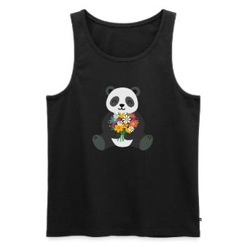 Panda with Bouquet of Flowers – Loving Animal Motif - Men's Premium Organic Tank Top - black - Front - Michal (187cm)