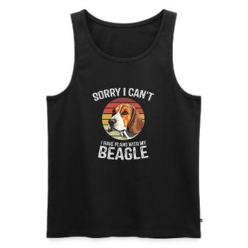 Illustration humoristique de beagle avec coucher de soleil rétro - Débardeur bio Premium Homme - noir - Devant - Michal (187cm)