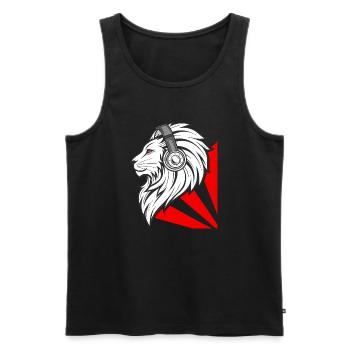 Stylish lion with headphones - Men's Premium Organic Tank Top - black - Front - AI Model Male 178 light (178cm)