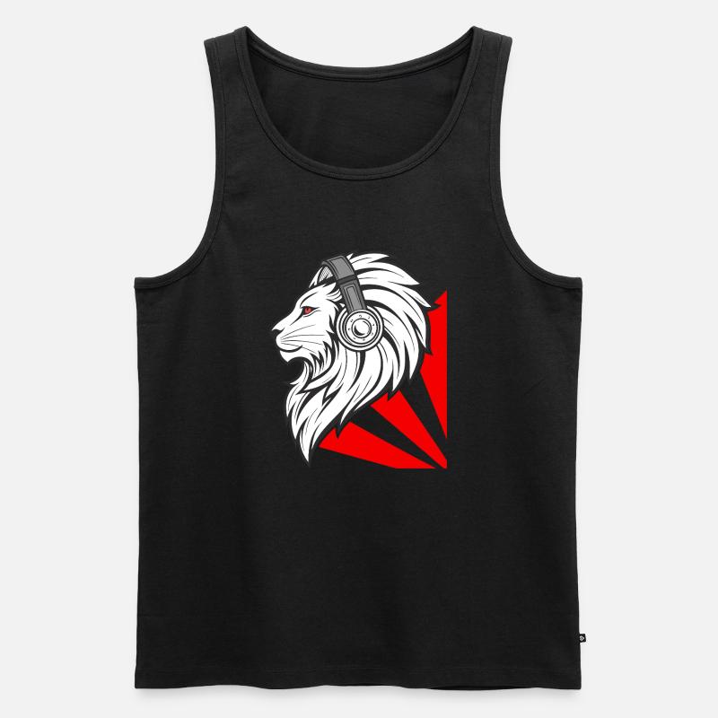 Stylischer Löwe mit Kopfhörern - Männer Premium Bio Tank Top - Schwarz