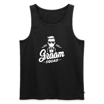 Logo « Groom Squad » du marié avec costume et nœud papillon - Débardeur bio Premium Homme - noir - Devant - AI Model Male 178 light (178cm)