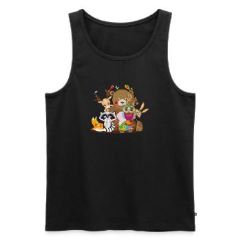 Des amoureux des animaux hauts en couleur unis – De joyeux compagnons de la forêt - Débardeur bio Premium Homme - noir - Devant - AI Model Male 178 light (178cm)