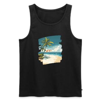 Plage Palmiers Soleil Été - Débardeur bio Premium Homme - noir - Devant - Michal (187cm)