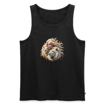 Reine de la Fantaisie parmi des lions majestueux. - Débardeur bio Premium Homme - noir - Devant - AI Model Male 178 light (178cm)