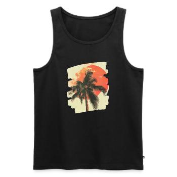 palmier coucher de soleil été - Débardeur bio Premium Homme - noir - Devant - Michal (187cm)