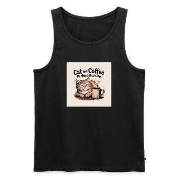 Le chat et le café sont une matinée parfaite - Débardeur bio Premium Homme - noir - Devant - AI Model Male 178 light (178cm)