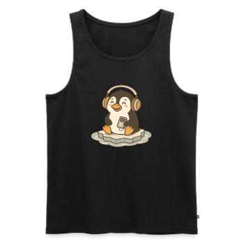 Musikliebender niedlicher Pinguin mit Kopfhörern - Männer Premium Bio Tank Top - Schwarz - Vorne - AI Model Male 178 light (178cm)