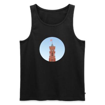 The tower of the Red Town Hall in Berlin - Men's Premium Organic Tank Top - black - Front - AI Model Male 178 light (178cm)