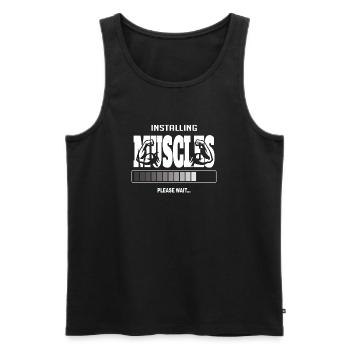 Installing Muscles – Funny Gym Workout - Men's Premium Organic Tank Top - black - Front - AI Model Male 178 light (178cm)