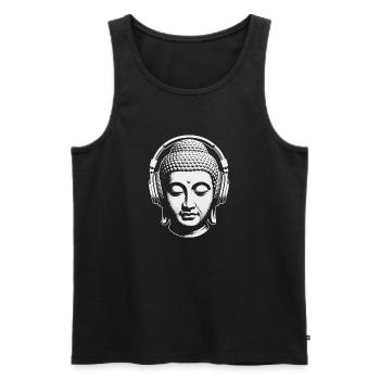 Buddha with Headphones Mindfulness Music Boho Zen - Men's Premium Organic Tank Top - black - Front - AI Model Male 178 light (178cm)
