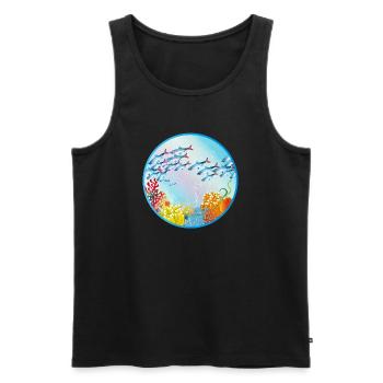 School of colorful fish in coral reef - Men's Premium Organic Tank Top - black - Front - Michal (187cm)